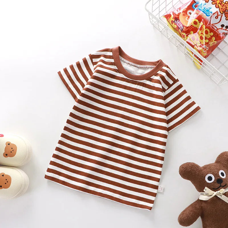 100% Cotton Striped T Shirt for Kids Boys, Baby,  Red Shirt,  Boy/Girls. Tops Base Shirts,   Children's Clothes 2026