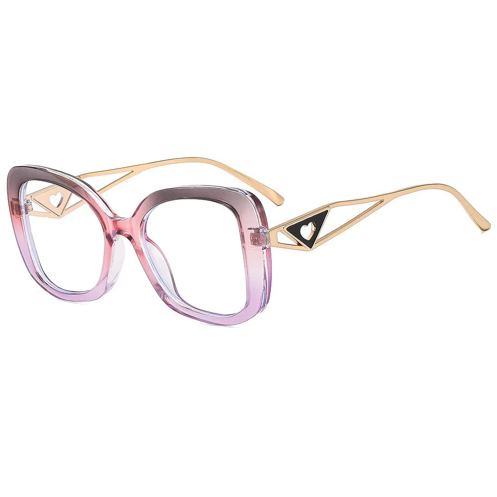 Luxury Brand,  Oversized, Square Reading Glasses  for Women  with Triangle heart on the temple.  Blue-Light Blocking, Clear Computer Glasses
