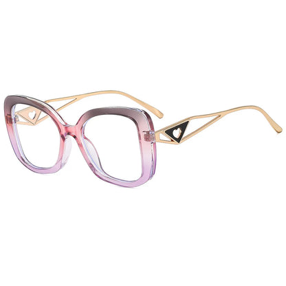 Luxury Brand,  Oversized, Square Reading Glasses  for Women  with Triangle heart on the temple.  Blue-Light Blocking, Clear Computer Glasses