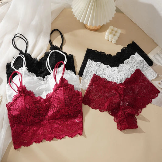 Women's Sexy Lace Bra Set.   Beautiful Back With Lace Flowers and  Breathable Panties.  Not all sizes are available in all 3 colors.  Check your sizing charts to help you with all choices that are still in stock.