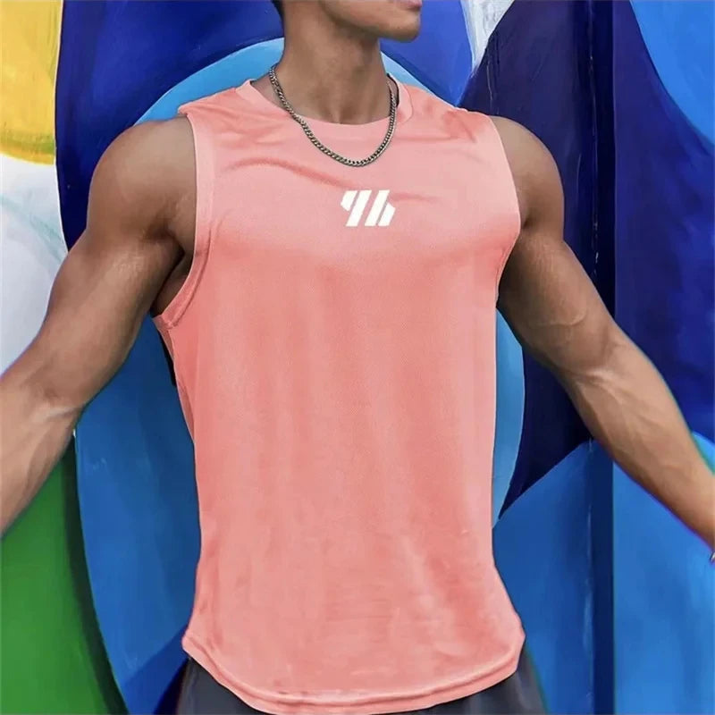 Summer Gym sleeveless T-shirt,  High Quality mesh Shirt, Mens  Tank Tops,  running,  fitness Sports