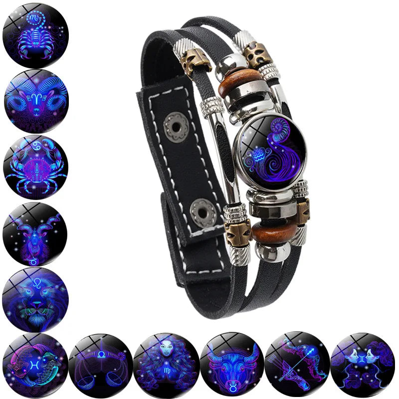 Constellations Luminous Leather Bracelet,  Retro Multi-layer Beaded Leather Bracelet,  Jewelry Gifts for Men /Women /Couples.  The Zodiac signs  numbers are all. Pretty Low so if you need some gifts, do hurry!!!