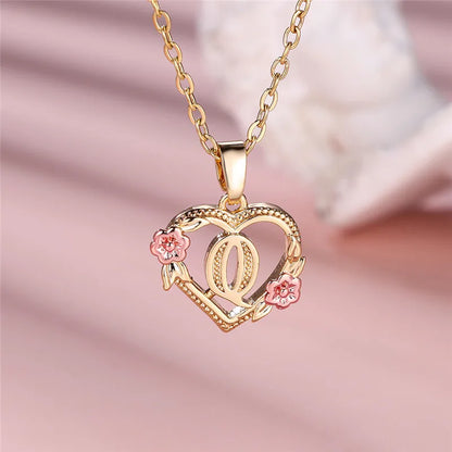 A-Z Letter Flower Pendant Necklace,  Yellow Gold  Wedding Jewelry GifTS