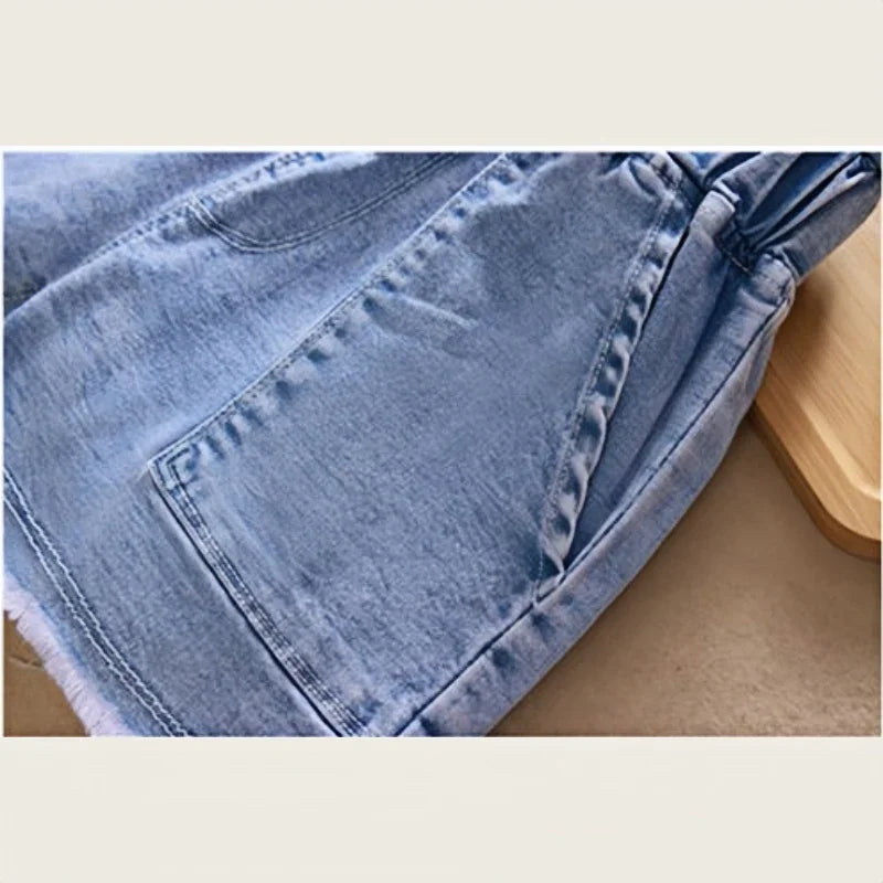 Summer( 3-9 Y) Kids, Girls Short Jeans, Cotton Denim Shorts,  Stylish Wear with Elastic Waist and Trendy Designs Pants