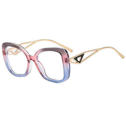 Luxury Brand,  Oversized, Square Reading Glasses  for Women  with Triangle heart on the temple.  Blue-Light Blocking, Clear Computer Glasses