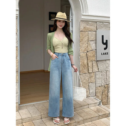 2026 Summer Plus Size Straight Stretch Thin Denim Jeans,  High Elastic Wais,  Slim,  for Casual Pants Curvy Ladies.  Please check sizing charts for US sizing, Not Asian!!!,depending on what your used to>
