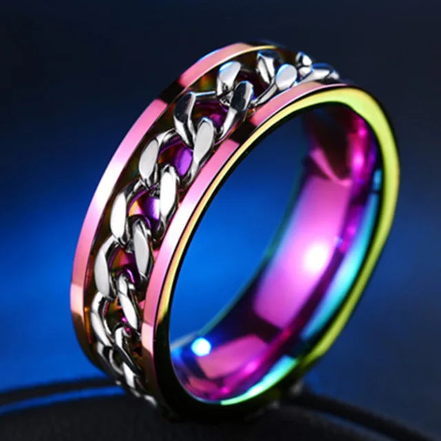 Cool Stainless Steel Rotatable  MENS/WOMENS Ring . High Quality Spinner Chain Punk Jewelry Style