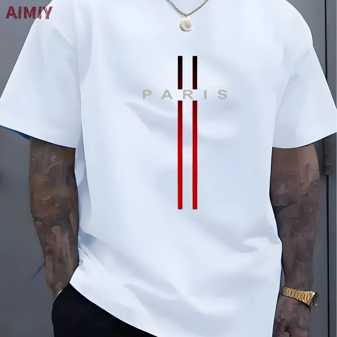Summer Men's T-shirt Top,  Casual,  Loose Fit , Oversized T-shirt,  PARI Letter Pattern,  Printed Round Neck,  Short Sleeved Many Colors