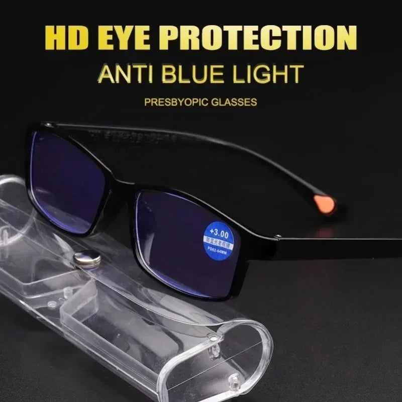 Anti-blue Light Reading Glasses, Thick Black- Framed Glasses,  Portable Presbyopia Eyeglass +1.0~+4.0 Eyewear 4pcs.  This set of 4 pairs of glasses in the strength of your choice is a wonderful bargain. and you have ANTI-BLUE