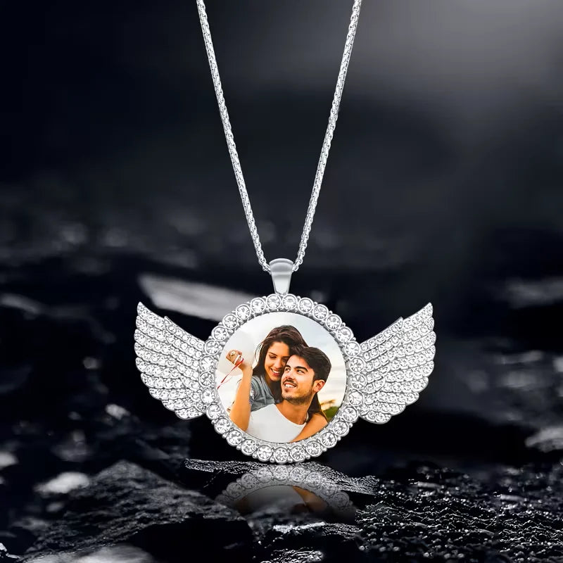 Personalised custom image wing necklace, commemorative gift, suitable for boyfriend's gift, girlfriend's gift, Father's Day gift