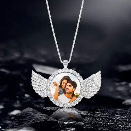 Personalised custom image wing necklace, commemorative gift, suitable for boyfriend's gift, girlfriend's gift, Father's Day gift