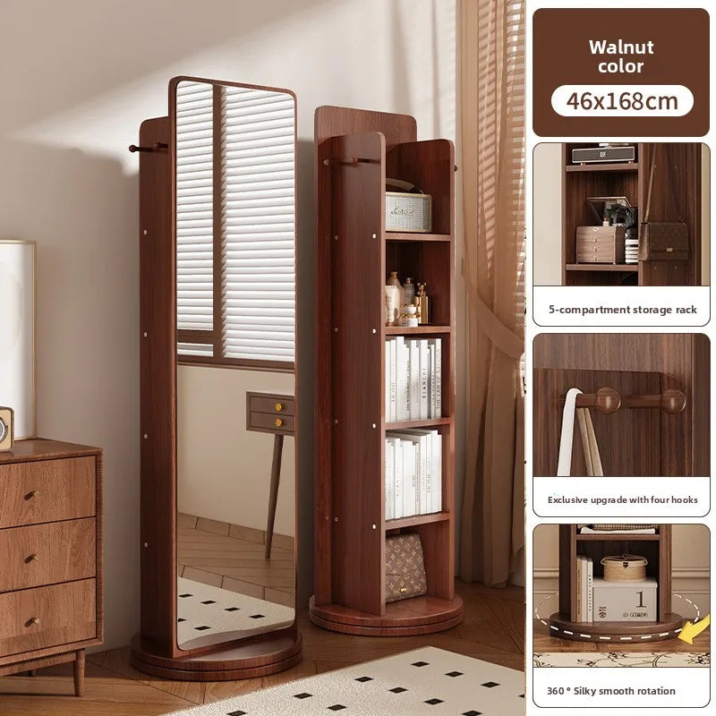 360° Rotating Full Length Floor Mirror with Storage Shelves,  Modern Standing Dressing Mirror for Living Room  or  Bedroom Furniture