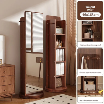 360° Rotating Full Length Floor Mirror with Storage Shelves,  Modern Standing Dressing Mirror for Living Room  or  Bedroom Furniture