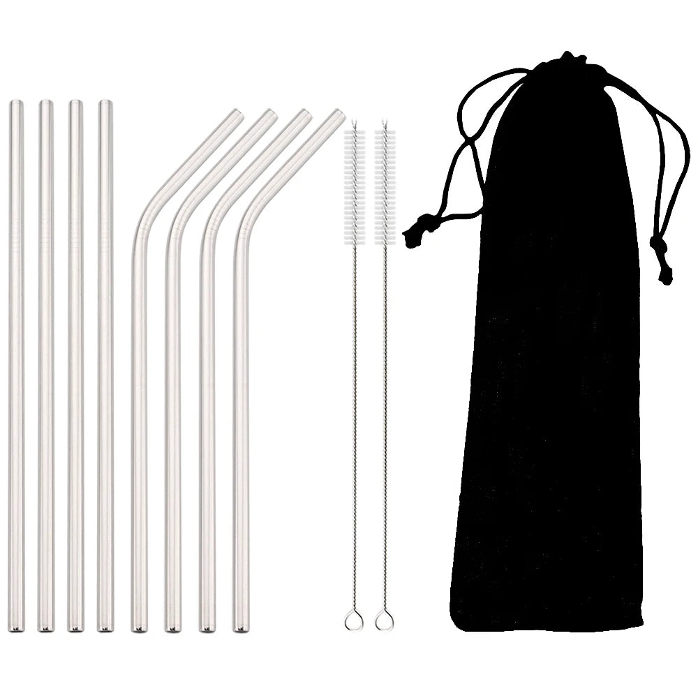 Colorful Reusable Drinking Straws,  304 Stainless Steel with Brush Bar Cocktail Straw for Glasses Drinkware
