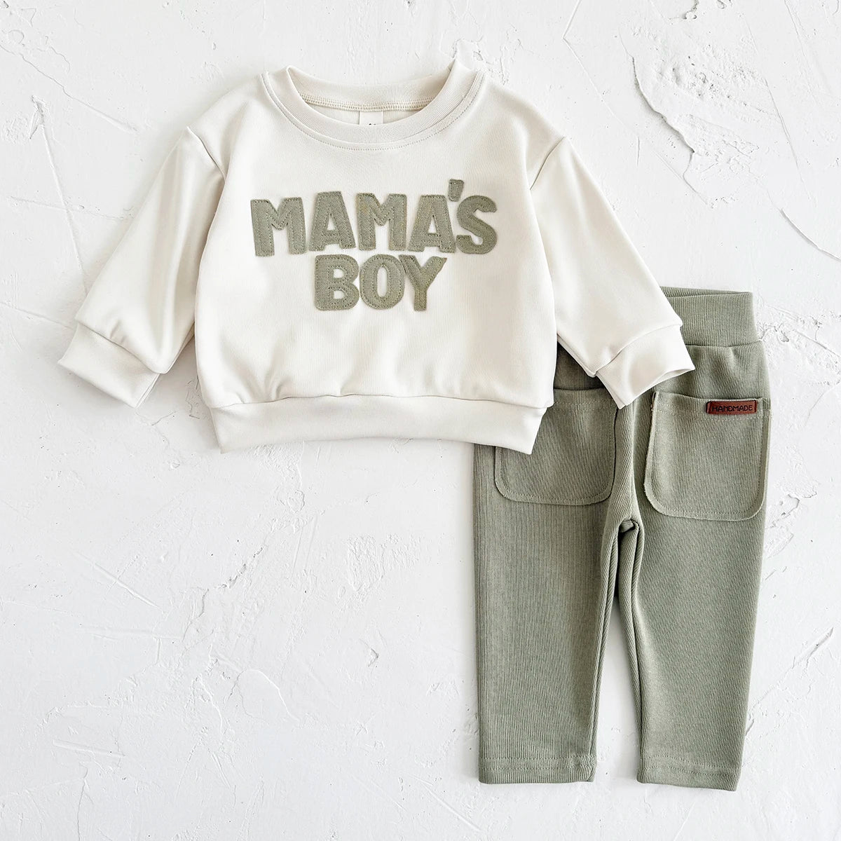 2025 Baby Boy Clothes MAMA'S BOY Sets,  Fall Outfit with  Sweatshirt Top  and Pants.  2Pcs Long Sleeve Winter Warm Infant Suit