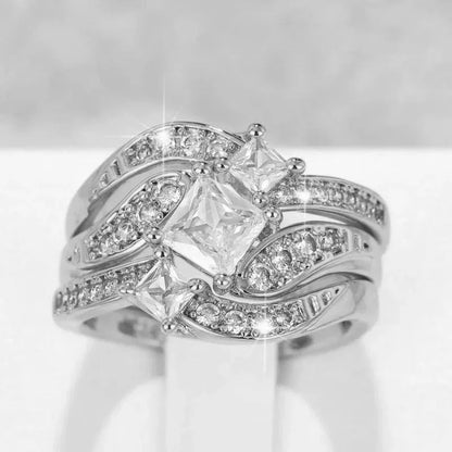 Charm Couple Rings. Romantic Women s Rhinestones CZ Rings Set  with  Trendy Mens  Stainless Steel Rings Wedding Band Jewelry For Lovers Gift