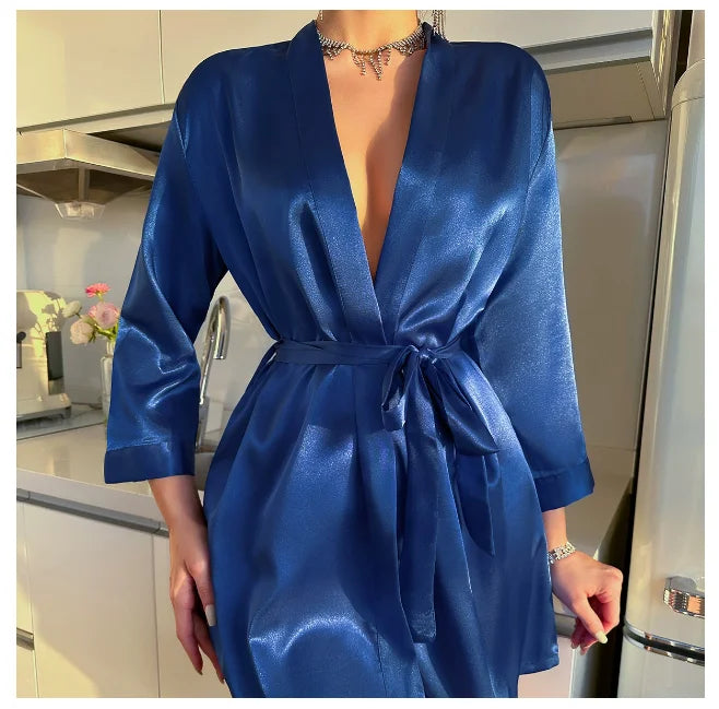 Women's Short Kimono-Style Robe,  Silky Satin Bathrobe,  Bride/ Bridesmaids Getting Ready, Sleepwear Soft Nightgown