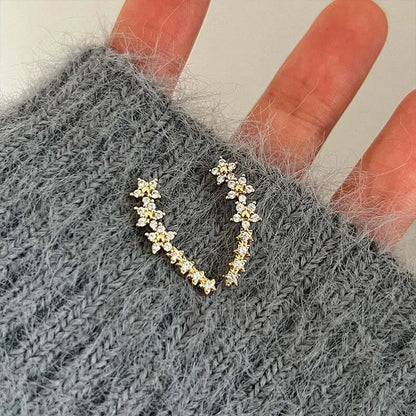 Fashion Silver Color Zircon Flower Star Stud Earrings For Women Simple Metal Piercing Climbing Earrings Jewelry Accessories