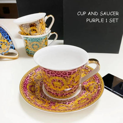 Golden Edge Luxury Tableware Set, Western Dinner Plate, Steak Flat Tray, Bone China Dinnerware Set, Coffee Cup, 10 ", 8" plates