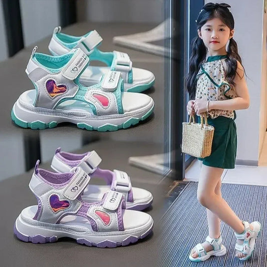 Girls' Sandals for Summer,  Kids,  Princess Beach Shoes for Vacation,  Soft Sole,  Anti -Slip,  Girls Candy Color Flats,  Wear-resistant