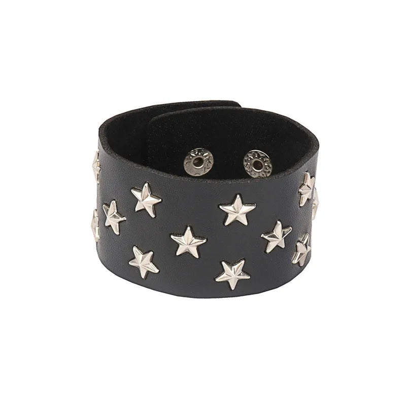 PU Leather Bracelets, Adjustable Cuff Bracelet/ Rivets/Buckle Wristband for Men /Women