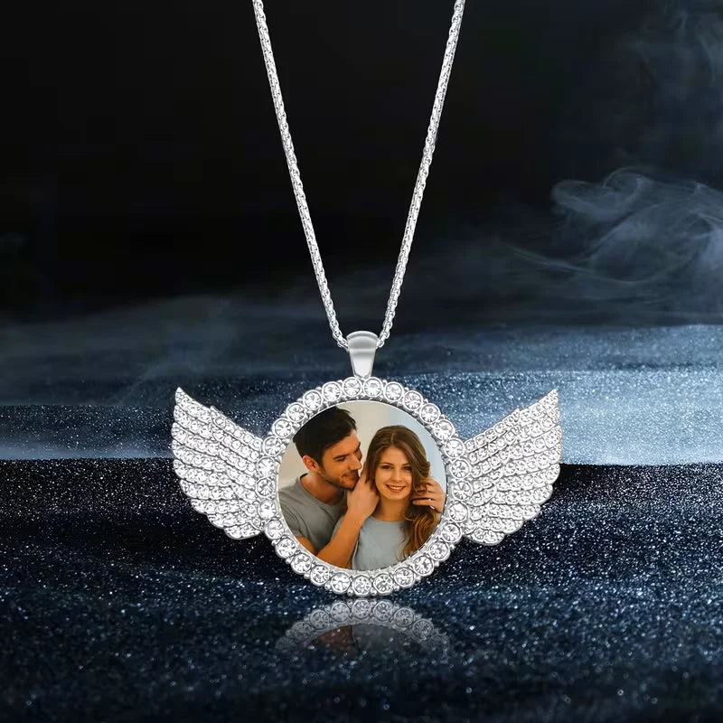 Personalised custom image wing necklace, commemorative gift, suitable for boyfriend's gift, girlfriend's gift, Father's Day gift