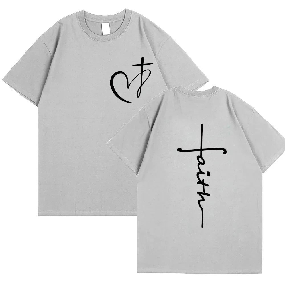 Heart Cross Print Christian T-shirt for Men or Women. Summer,  Plus Size Tee Shirt, Oversized T Shirt