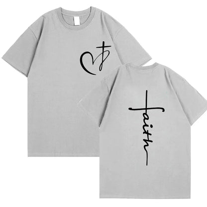 Heart Cross Print Christian T-shirt for Men or Women. Summer,  Plus Size Tee Shirt, Oversized T Shirt