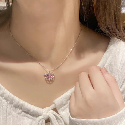 Pink Planet Heart Zircon Pendant Necklaces/ Women Fashion Aesthetic Clavicle Chain. Perfect Gift for MOTHERS DAY, Valentines Day, any special occasion