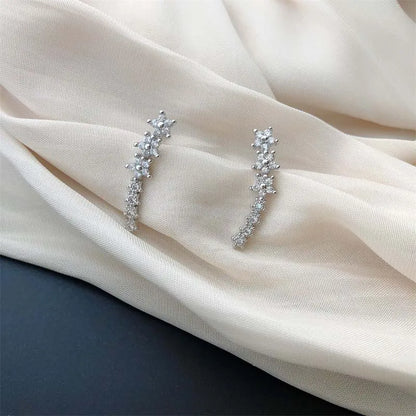 Fashion Silver Color Zircon Flower Star Stud Earrings For Women Simple Metal Piercing Climbing Earrings Jewelry Accessories