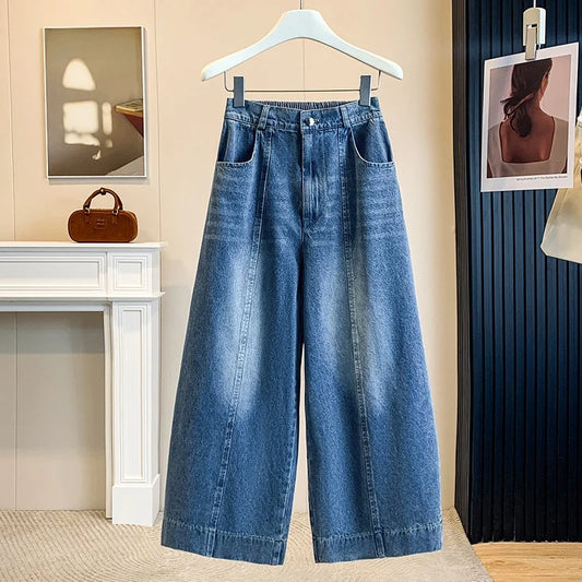 Loose American Style of Denim,  Seven-Five Point Pants,  Womens Summer 2026 Light Blue Small Size Straight Leg,  Slimming Casual Eight-Point  Pant.