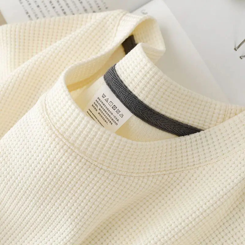 Men's New Dressy Summer Waffle  Sweater with Round Neck,  Short Sleeve T-Shirt,  Comfortable,  Breathable Fabric for Dressier for Casual Wear