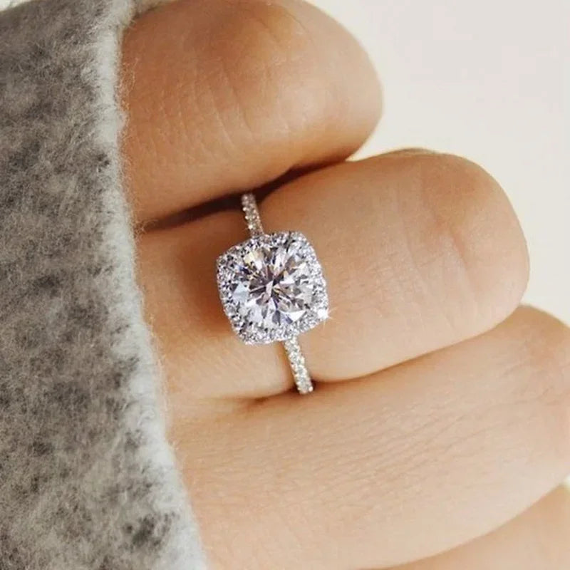 Classic Silver Color Engagement Wedding Ring. for Women.   Fashion Metal Inlaid White Zircon Stones for Bridal Ring Jewelry  and PERFECT FOR MOTHERS DAY!