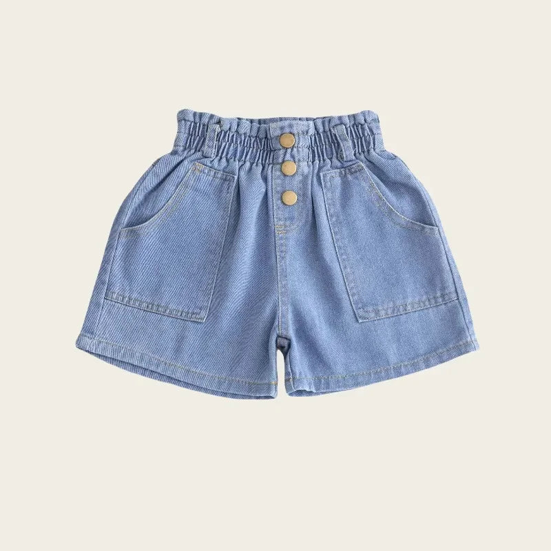 Summer( 3-9 Y) Kids, Girls Short Jeans, Cotton Denim Shorts,  Stylish Wear with Elastic Waist and Trendy Designs Pants