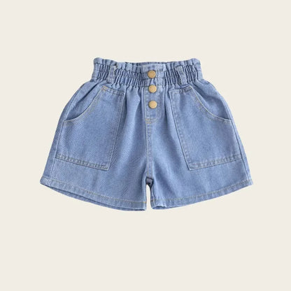 Summer( 3-9 Y) Kids, Girls Short Jeans, Cotton Denim Shorts,  Stylish Wear with Elastic Waist and Trendy Designs Pants
