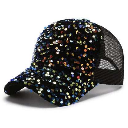 Girls' Sparkling Sequin Baseball Cap - Breathable Mesh Sun Hat with Snapback Closure for Spring/Summer Outdoor Activities Casual.  BLUE is gone.  All other colors are GOOD.