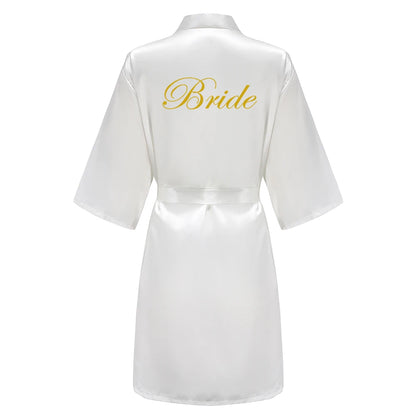 Wedding Party Team Bride Robe With Black Letters, Kimono Style Satin Bridesmaid Bathrobes