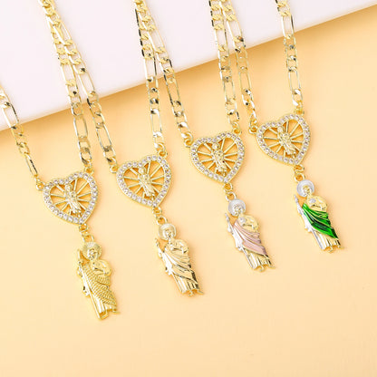 Catholic Saint Jude Heart,  Pendant NecklacE,  Gold Plated/ Rhinestone Religious Jewelry for Women Men, Prayer Gift