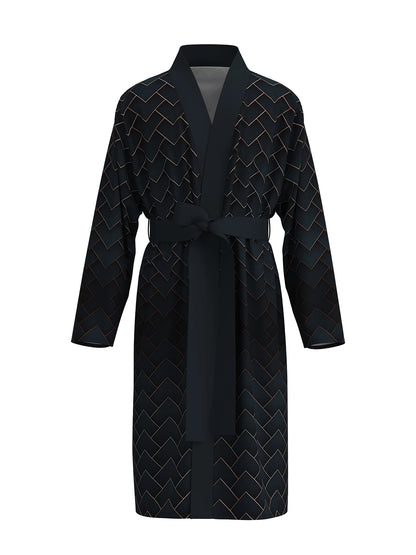 Men's. robe 3D digital full-print casual bathrobe.  Spring and summer,  thin,  quick-drying  robe with belt.