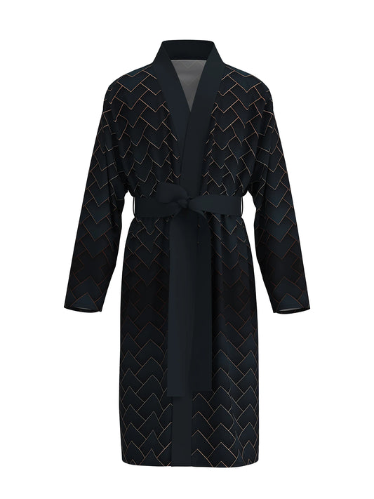 Men's. robe 3D digital full-print casual bathrobe.  Spring and summer,  thin,  quick-drying  robe with belt.