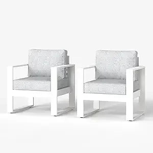 Outdoor Patio,  Aluminum Chair, Modern Armchair Set of 2 with Washable Thick Cushions