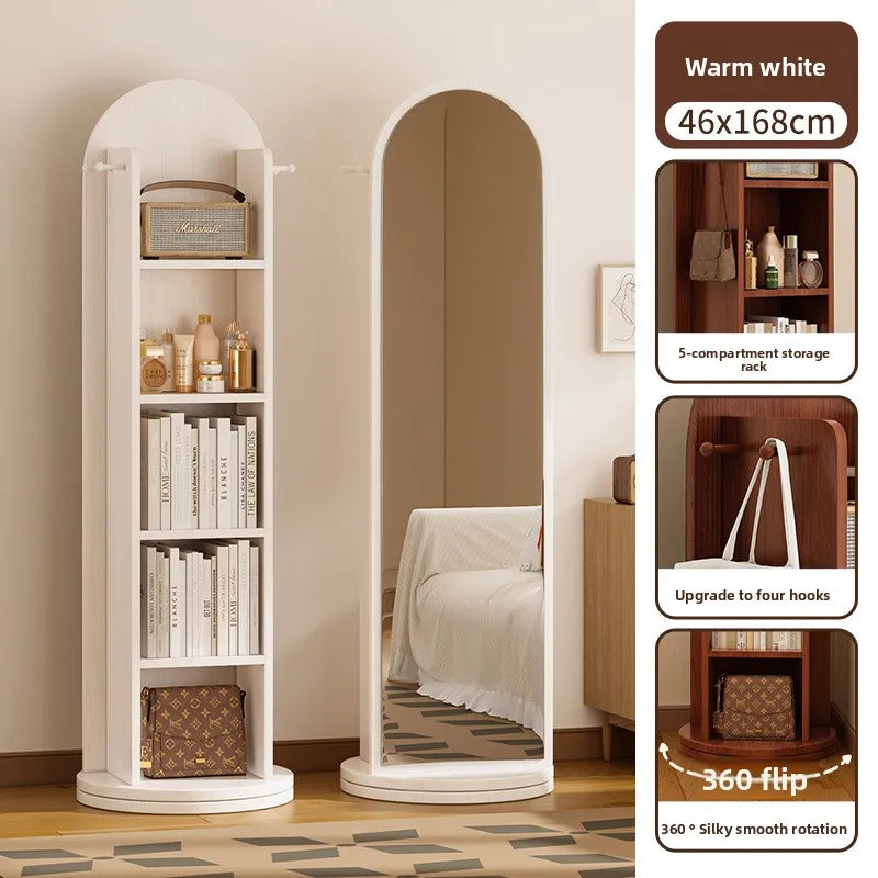 360° Rotating Full Length Floor Mirror with Storage Shelves,  Modern Standing Dressing Mirror for Living Room  or  Bedroom Furniture