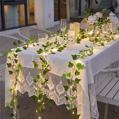2M Green Leaf String Lights,  Artificial Ivy Vine,  Fairy Lights for  Wedding Party, Christmas Party , Any Occasion