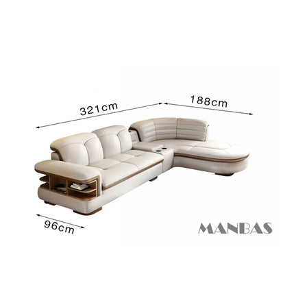 Luxury L-Shaped Genuine Leather Sectional Sofa Sets with USB, Bluetooth Speaker - Living Room, Italian Leather Couches