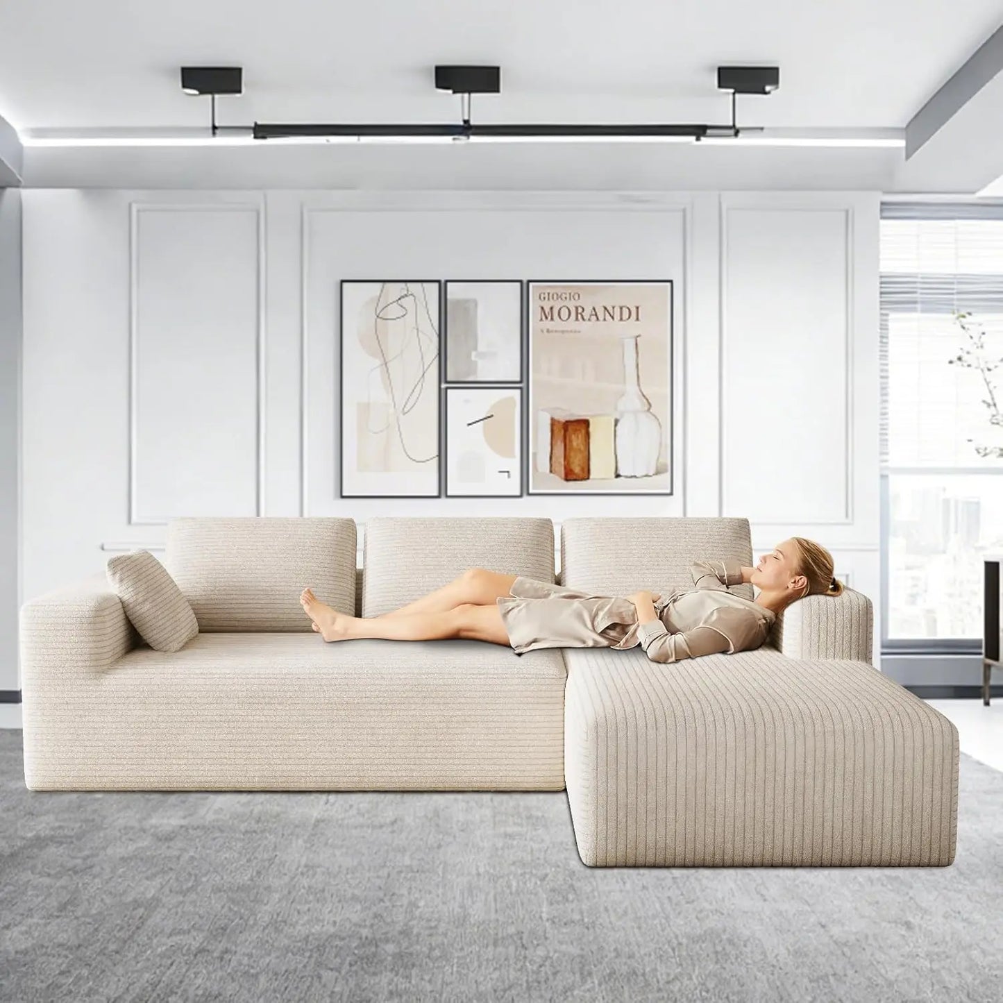 106" Corduroy Sectional Couch, Boneless L Shaped Couch with Deep Seat, Cloud Foam Sofa with Oversized Chaise,, Customized