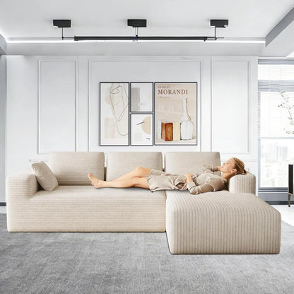 106" Corduroy Sectional Couch, Boneless L Shaped Couch with Deep Seat, Cloud Foam Sofa with Oversized Chaise,, Customized