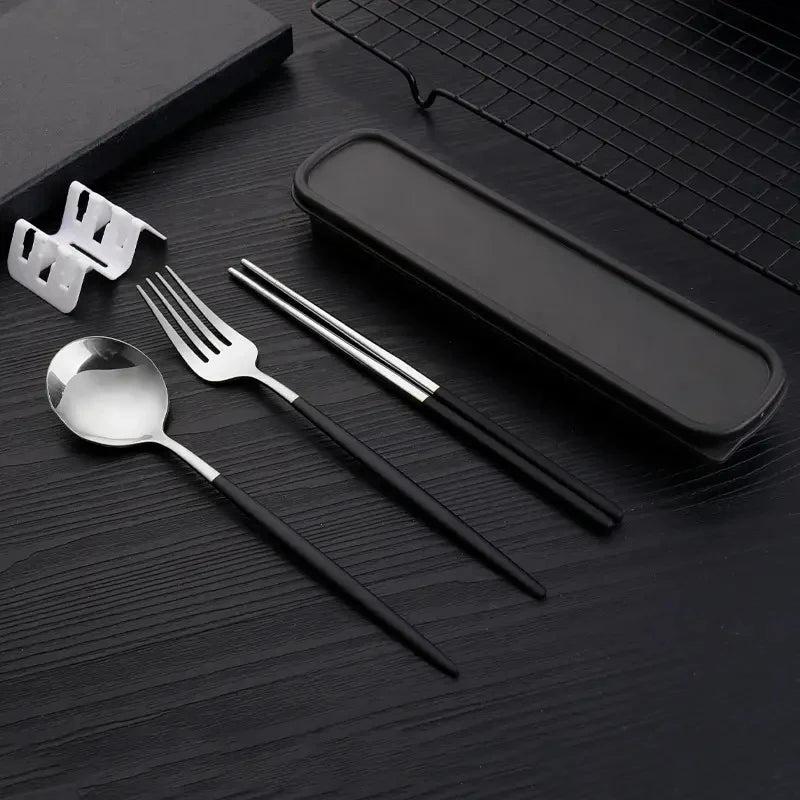 3pcs Thin Portuguese portable stainless steel cutlery  including chopsticks, forks, spoons, student, home,  outdoor,  picnic tableware.  REALLY attractive with the Forest Green Dinnerware.