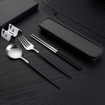 3pcs Thin Portuguese portable stainless steel cutlery  including chopsticks, forks, spoons, student, home,  outdoor,  picnic tableware.  REALLY attractive with the Forest Green Dinnerware.