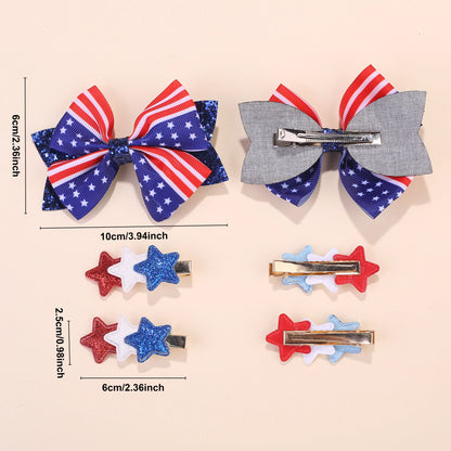 2/4 Sets of New American Patriotic items.  Five Pointed Star Bow Top Decoration Daughter/ Children's Flag Star Hair Clip Set