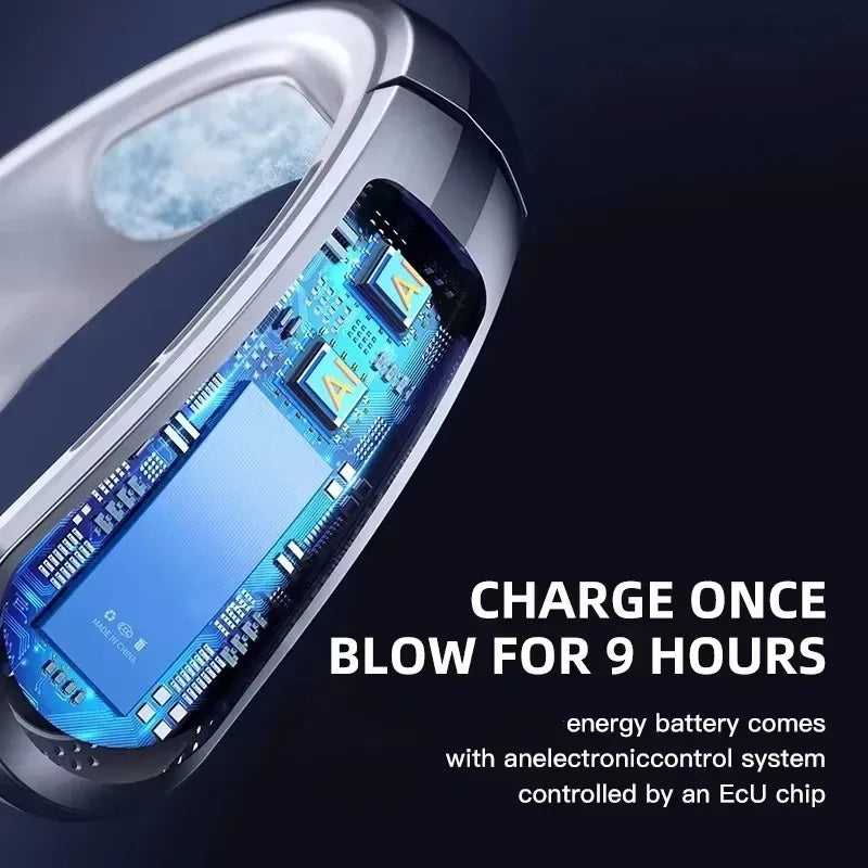8000mAh USB Hanging Neck Fan Portable, Bladeless,  Mini Rechargeable Mute LED Digital Display, Electric Air Cooler.  Low stock on 1 blue style.  Others have good numbers in stock
